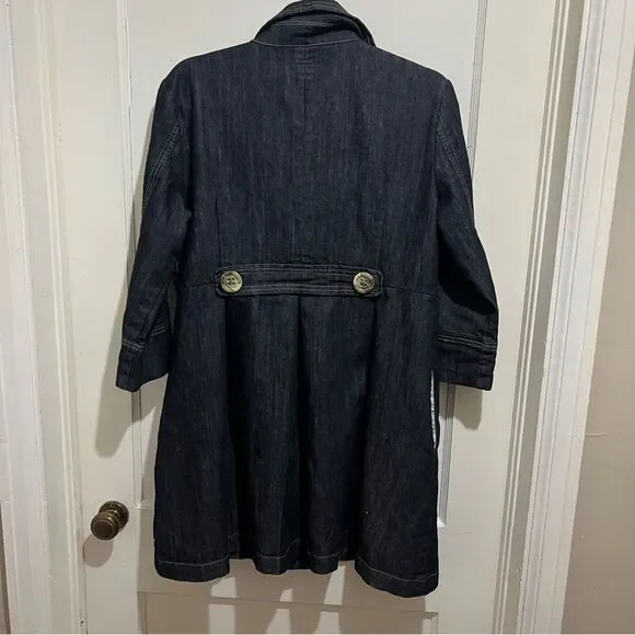 Baccini Spring 3/4 Sleeve Tunic Length Jean Jacket Dark Wash Light Women's L - Picture 11 of 14